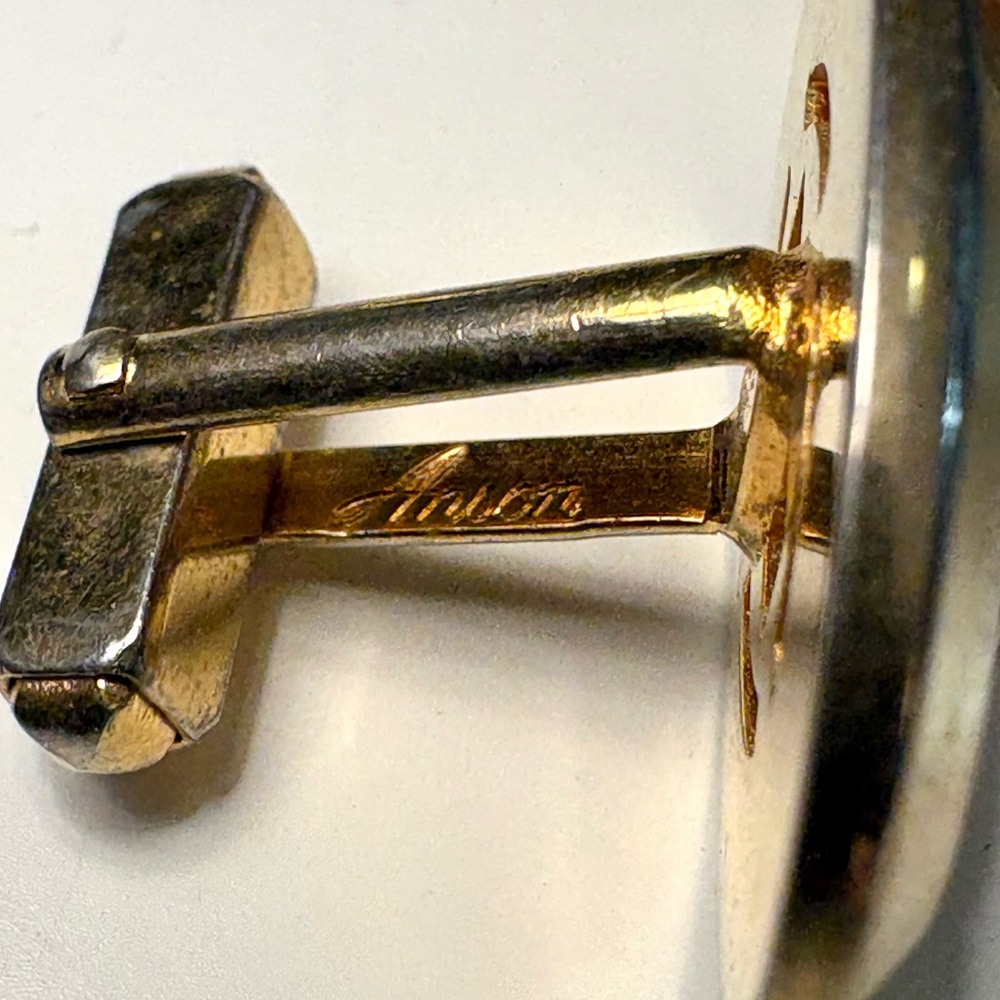 Vintage Anson Gold Tone Cufflinks Tie Bar Set Brown Goldstone - Picture 3 of 6